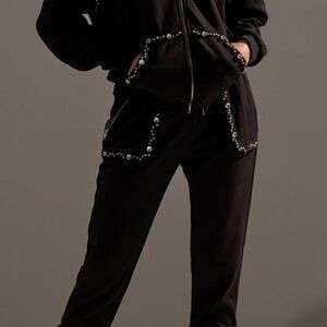 AKIRA COZY HOLIDAY RHINESTONE JOGGER IN BLACK Size LL
